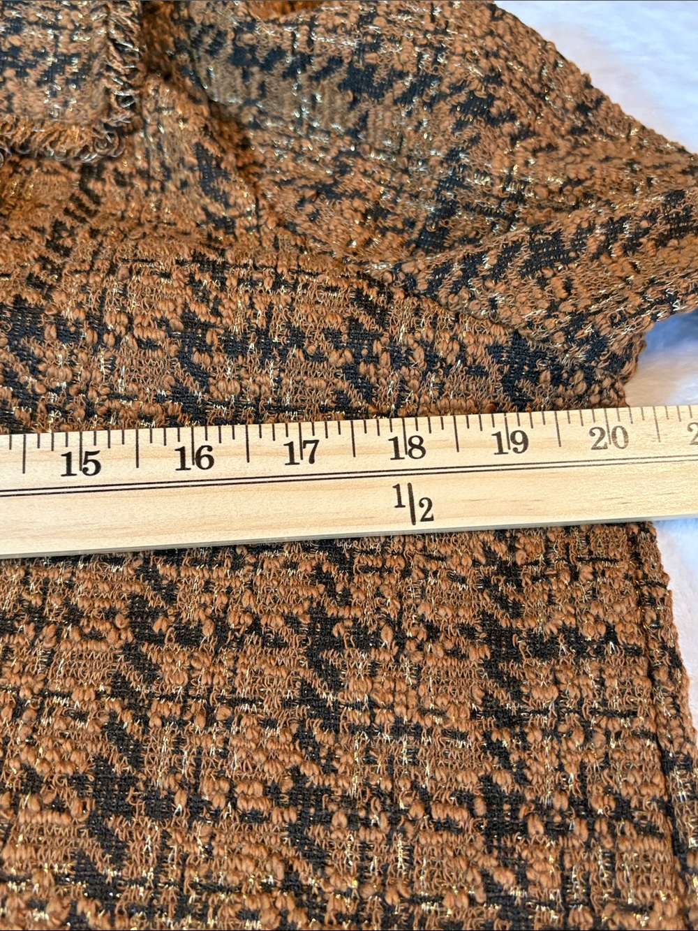 Ruby Rd. Open-Front Tweed Bouclé Jacket Rust Brown & Black Gold Thread MP - Picture 8 of 10